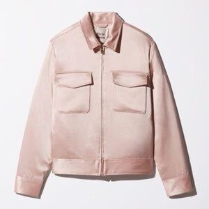 Aritzia Satin Bomber Jacket in Soft Pink